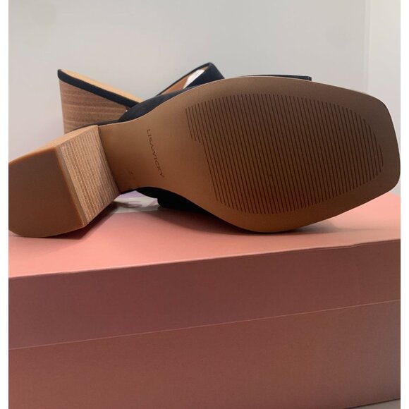 Lisa Vicky Black Suede Open Toe Block Heel Mules - Size 8 M - Picture 4 of 7